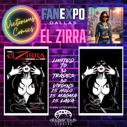 MAGMA FOIL EL ZIRRA VIRGIN (ELVIRA ZORRO MASHUP) ARTBOOK BY CHRIS J FREDRICKS LIMITED TO 15 (NUMBERED) DALLAS FAN EXPO